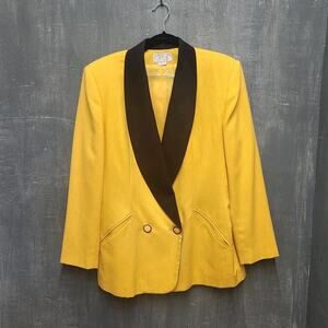 80s Vintage Gilmor Blazer Jacket Sz 14 Large Gold Black Colorblock Shoulder Pads